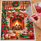 Christmas Fireplace Stockings and Desserts diamond painting process