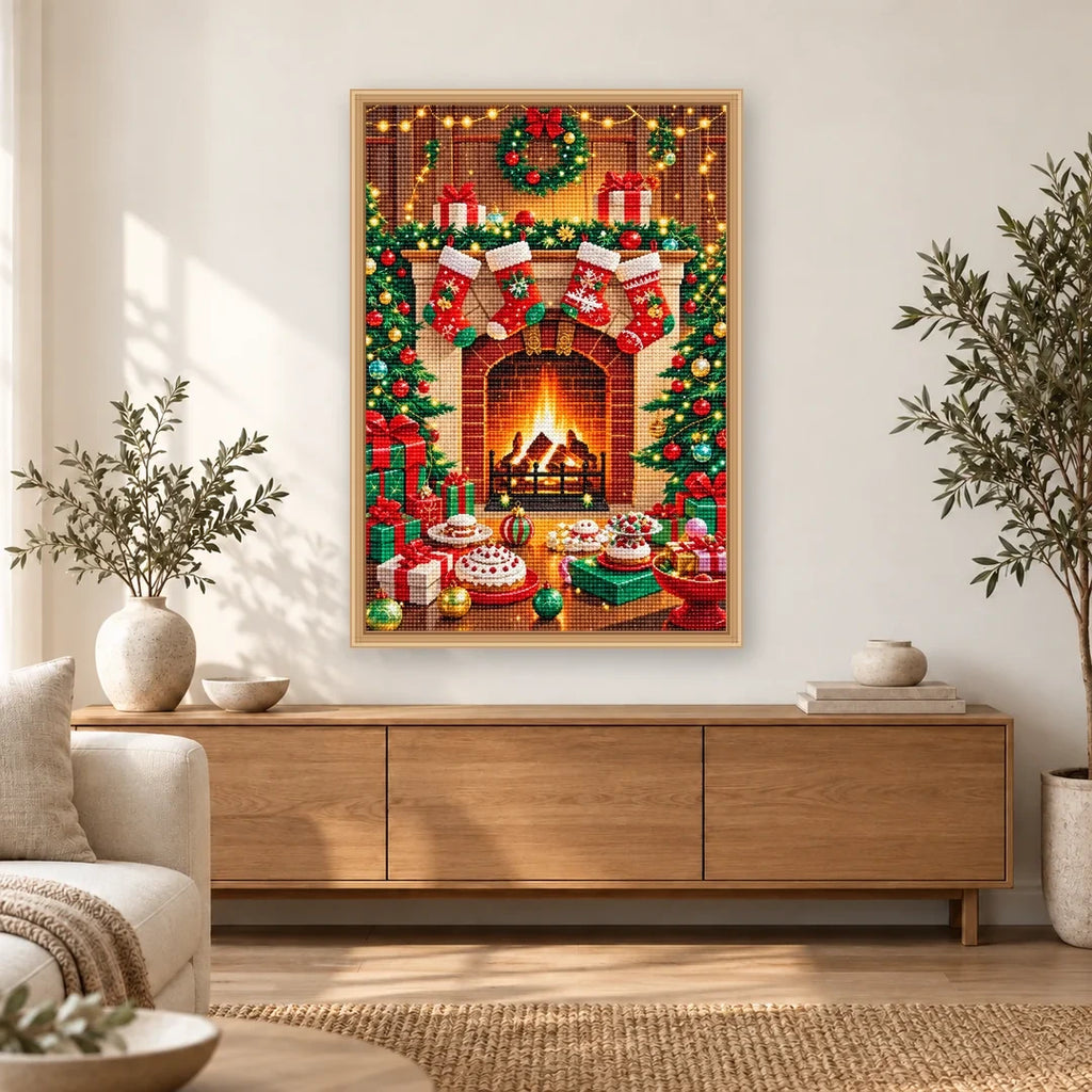 Christmas Fireplace Stockings and Desserts home decor scene