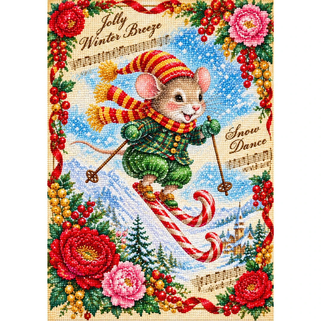 Vintage Christmas Mouse Skiing finished diamond painting
