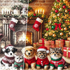 Christmas Pets by Fireplace diamond drill detail