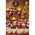 Christmas Pets by Fireplace finished diamond painting