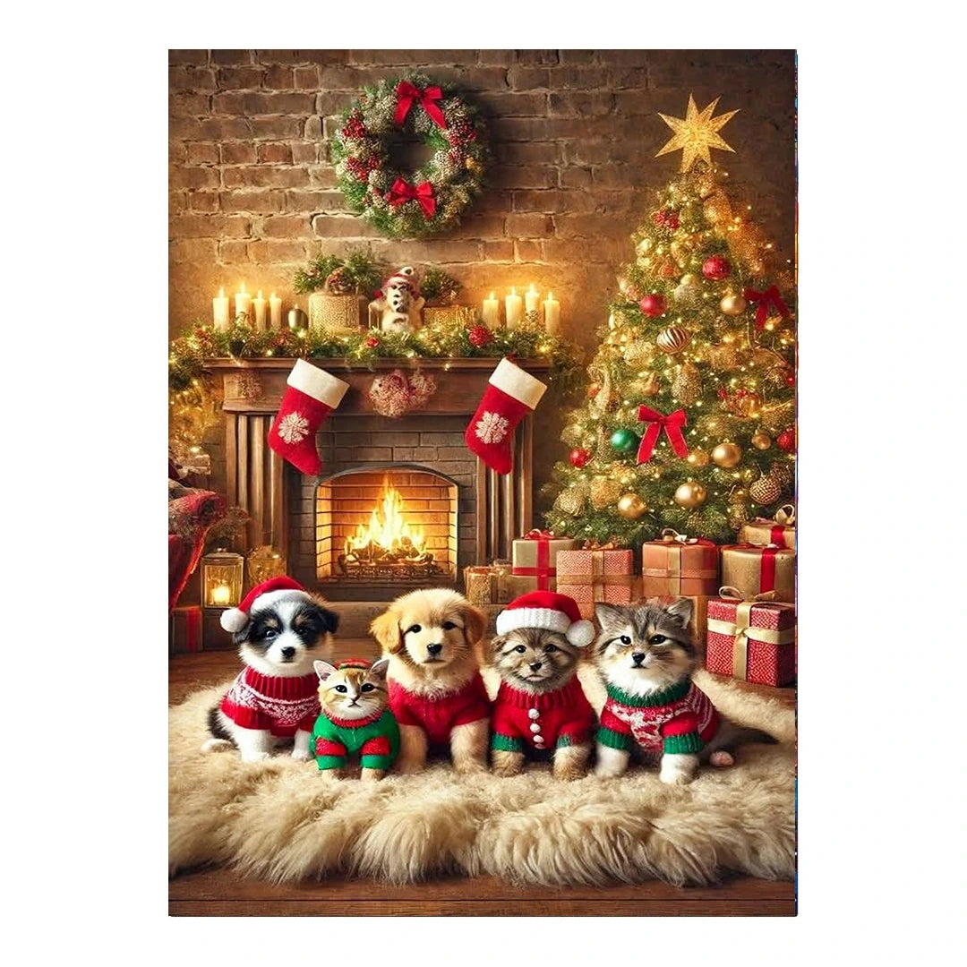 Christmas Pets by Fireplace original artwork