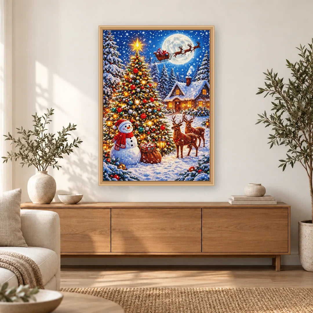 Moonlit Christmas Tree with Reindeer home decor scene