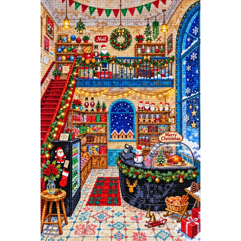 Whimsical Christmas Toy Shop Interior finished diamond painting