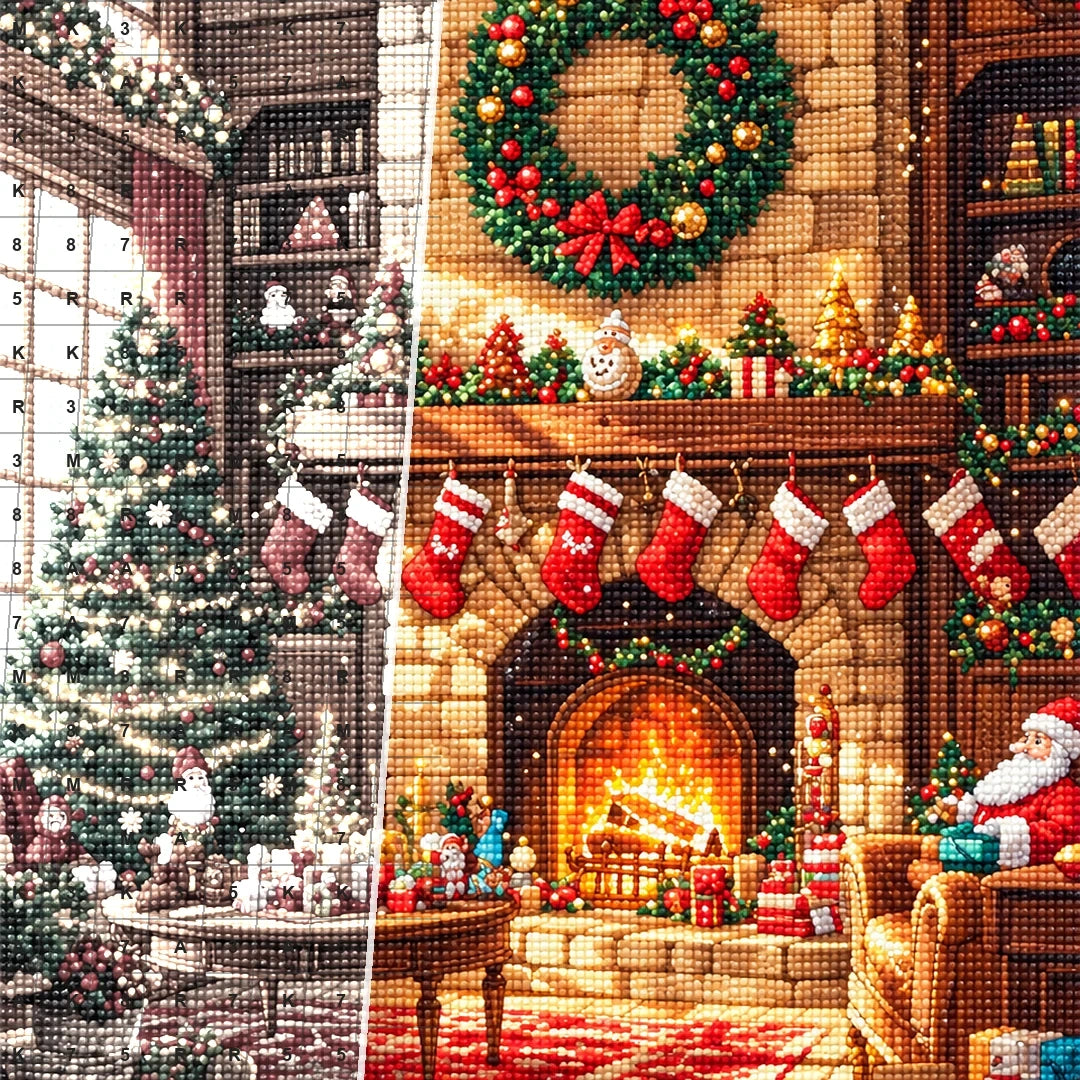 Cozy Stone Christmas Fireplace diamond drill detail