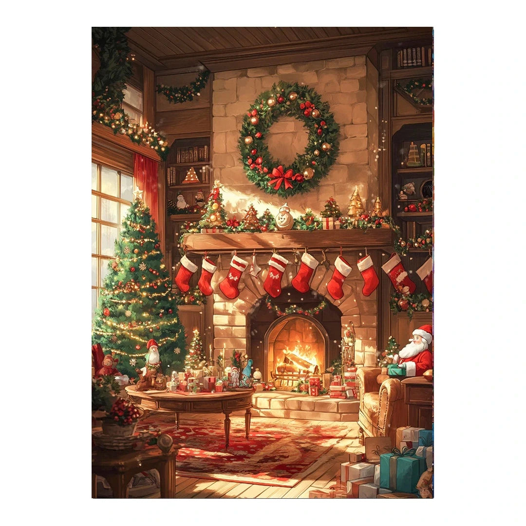Cozy Stone Christmas Fireplace original artwork