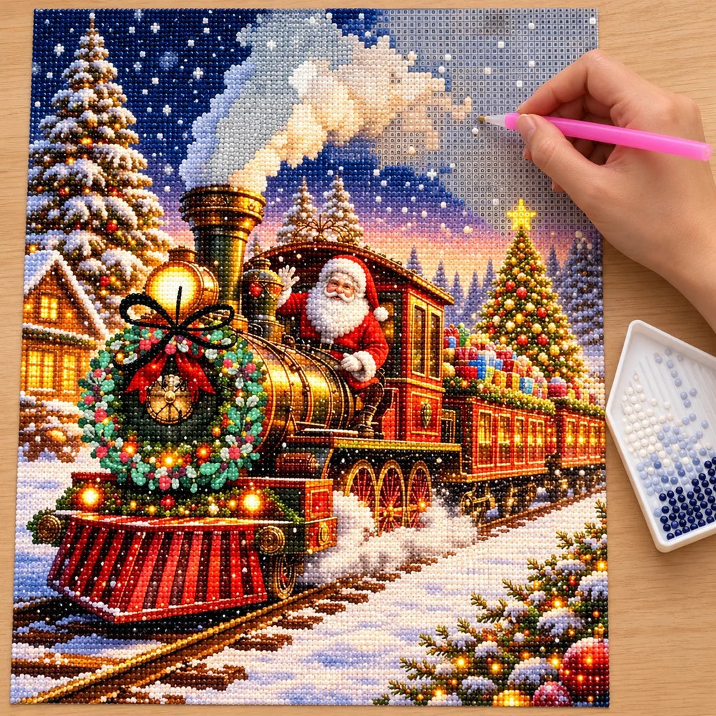 Santa Christmas Express Train diamond painting process