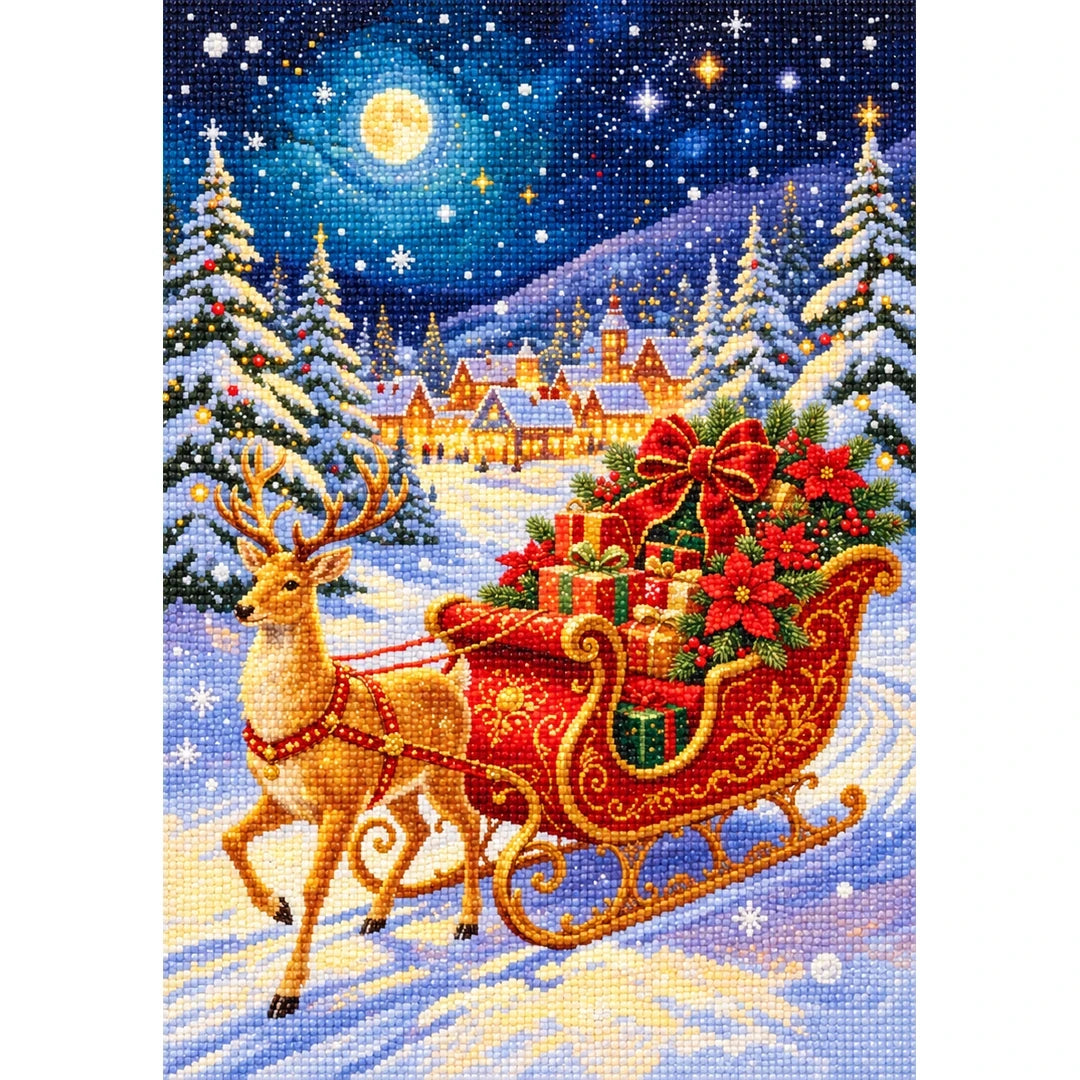 Reindeer Christmas Gift Sleigh finished diamond painting