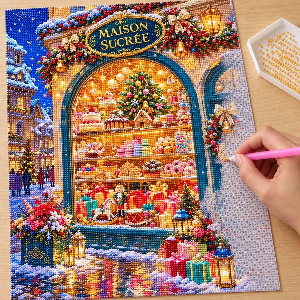Christmas Patisserie Shop Window diamond painting process
