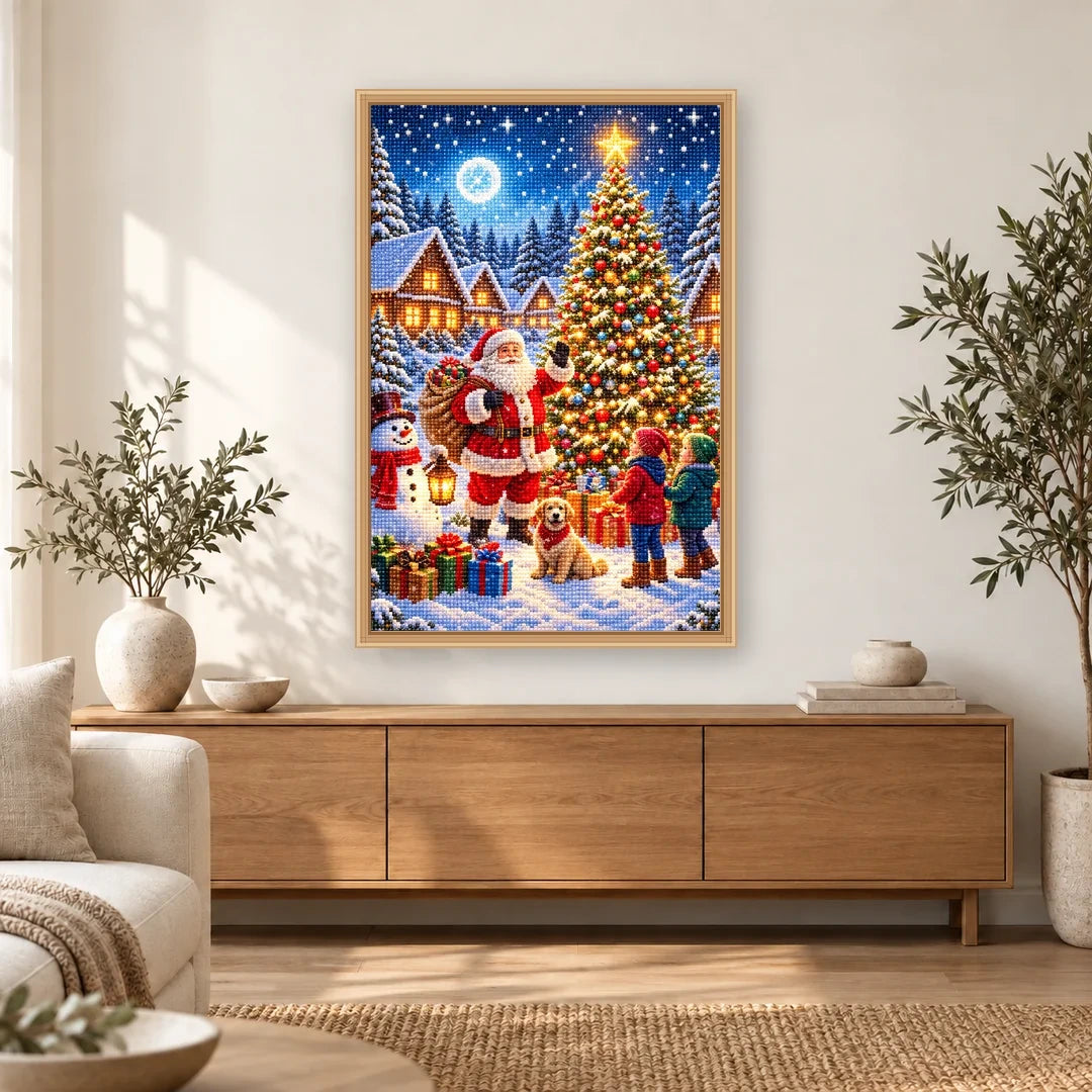 Santa with Children by Christmas Tree home decor scene
