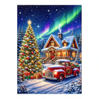 Aurora Christmas Cabin with Red Truck original artwork