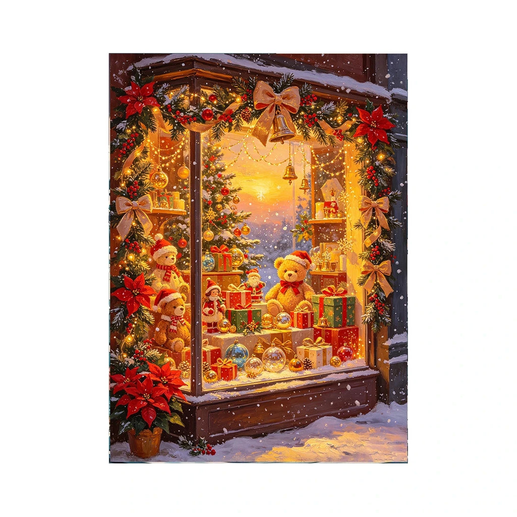 Christmas Toy Shop Window at Sunset original artwork
