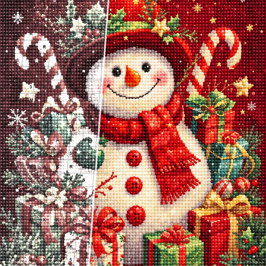 Snowman with Candy Canes and Gifts diamond drill detail