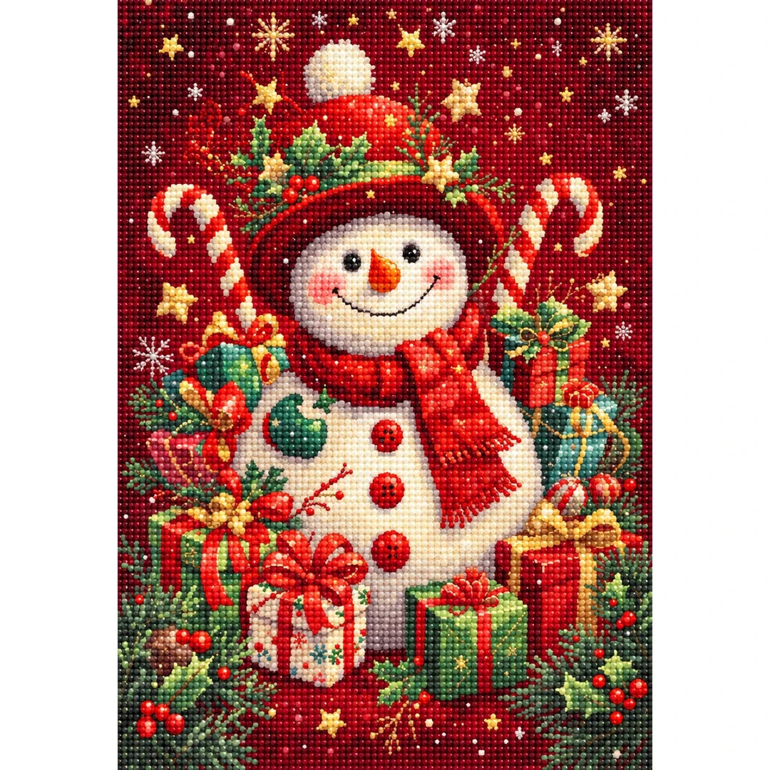 Snowman with Candy Canes and Gifts finished diamond painting