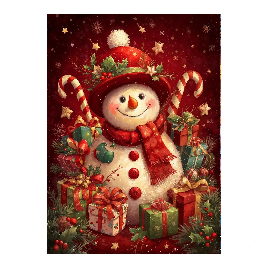 Snowman with Candy Canes and Gifts original artwork