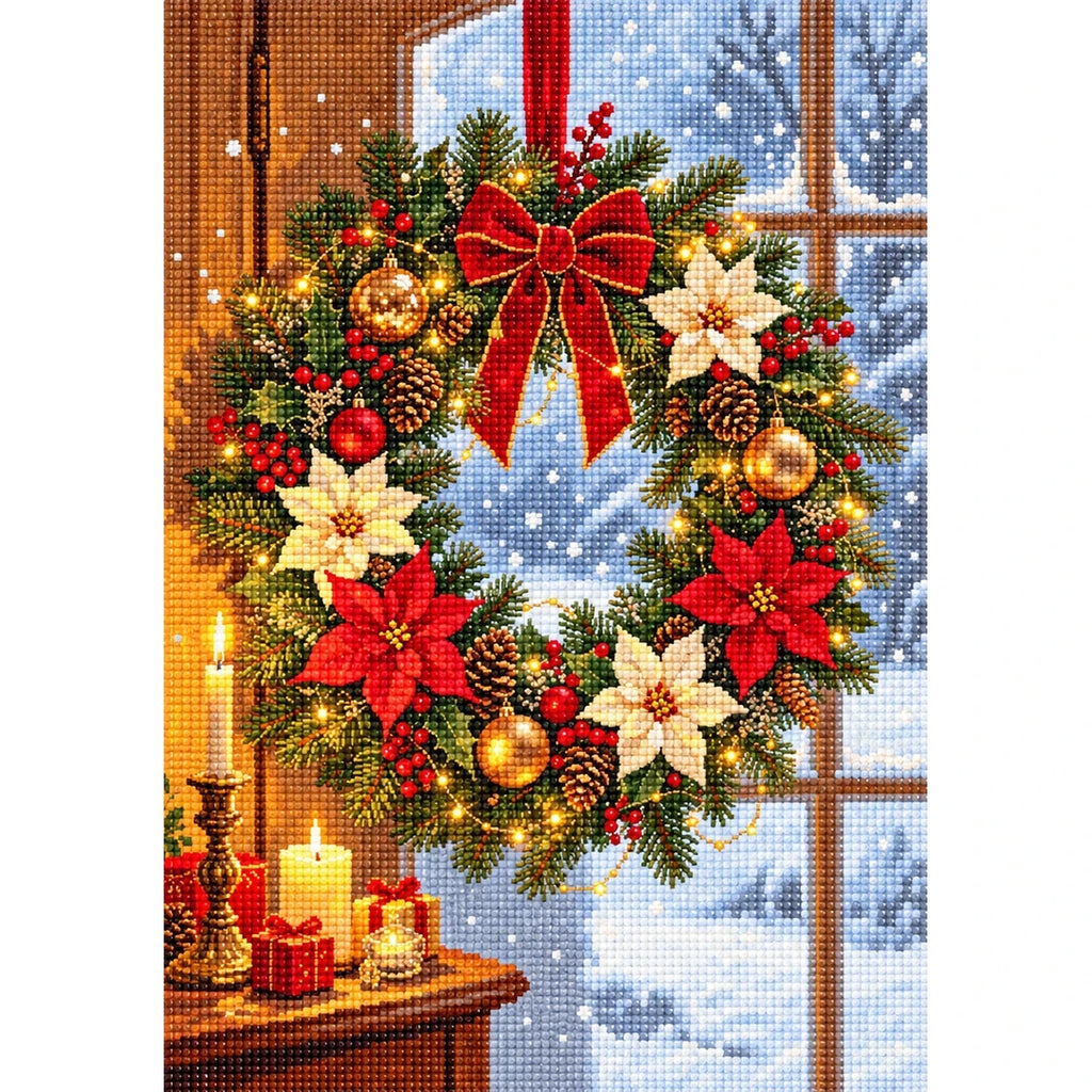 Christmas Wreath by Snowy Window finished diamond painting