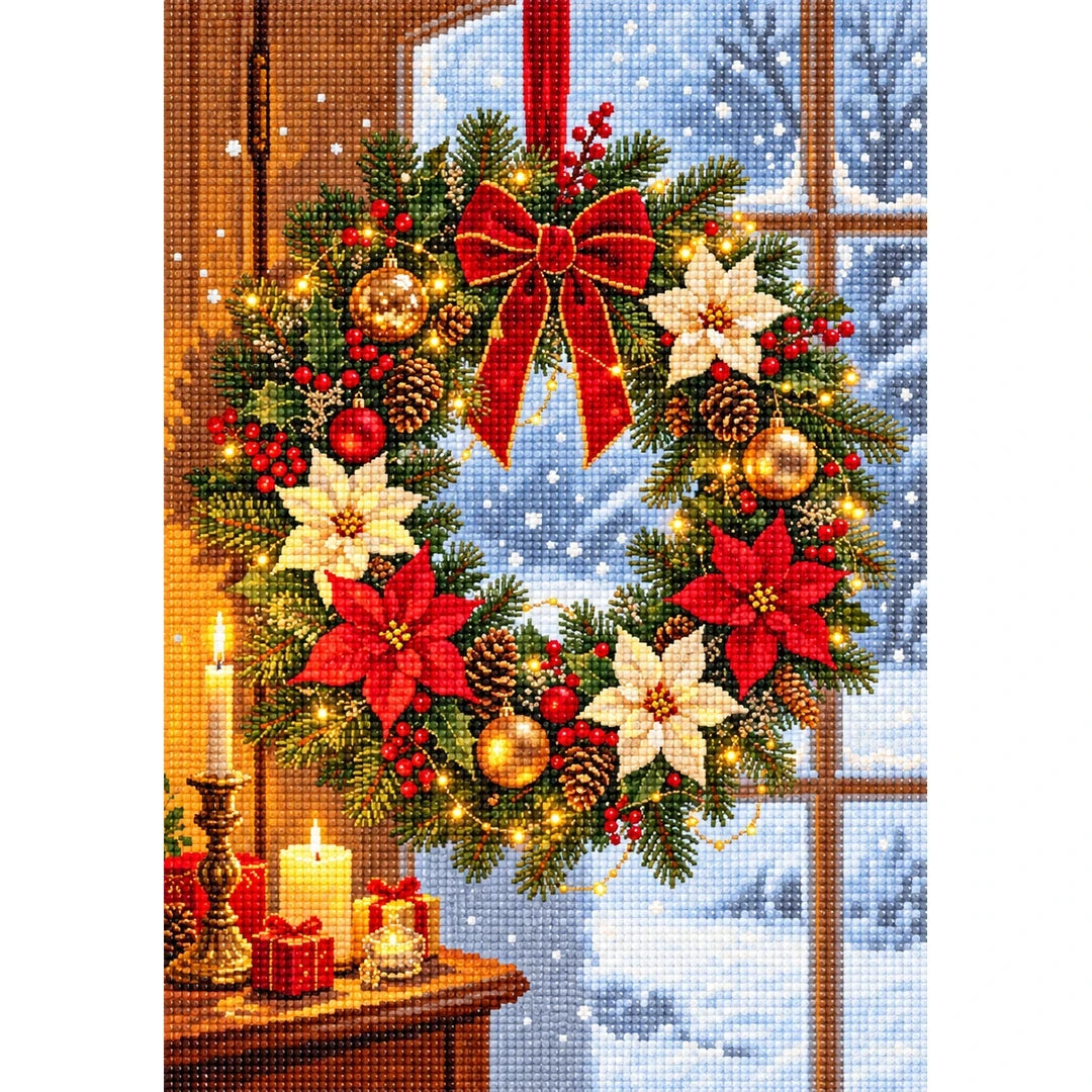 Christmas Wreath by Snowy Window finished diamond painting