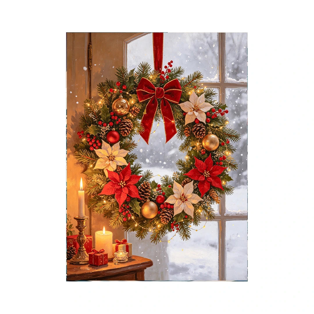 Christmas Wreath by Snowy Window original artwork