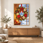 Christmas Wreath by Snowy Window home decor scene