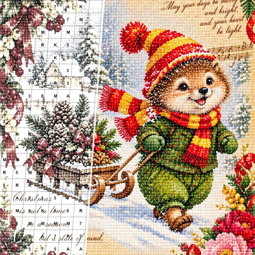 Vintage Christmas Squirrel Pulling Sleigh diamond drill detail
