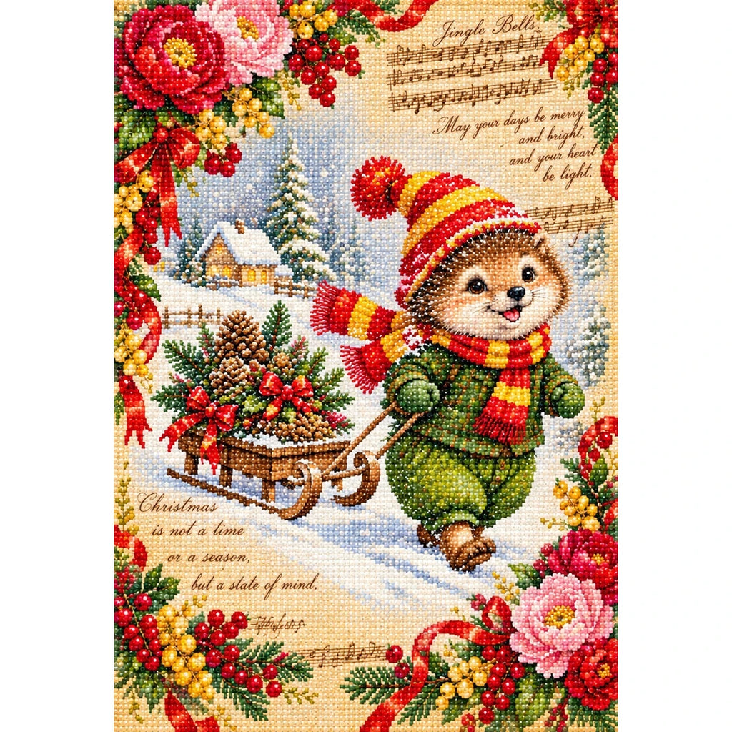 Vintage Christmas Squirrel Pulling Sleigh finished diamond painting