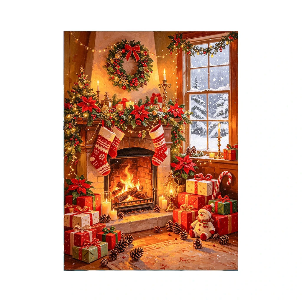 Cozy Christmas Fireplace with Gifts original artwork