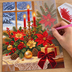 Christmas Poinsettia Candle Centerpiece diamond painting process