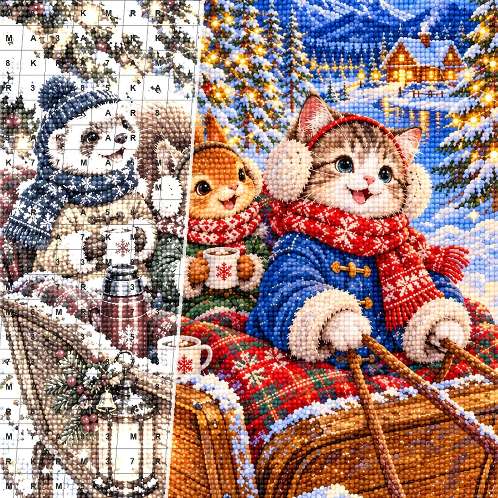Christmas Animals Winter Picnic diamond drill detail