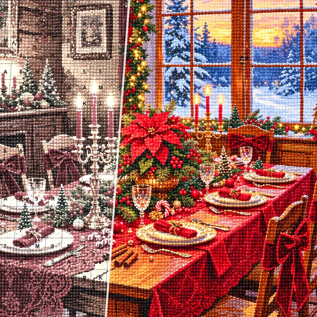 Elegant Christmas Dinner Table diamond drill detail