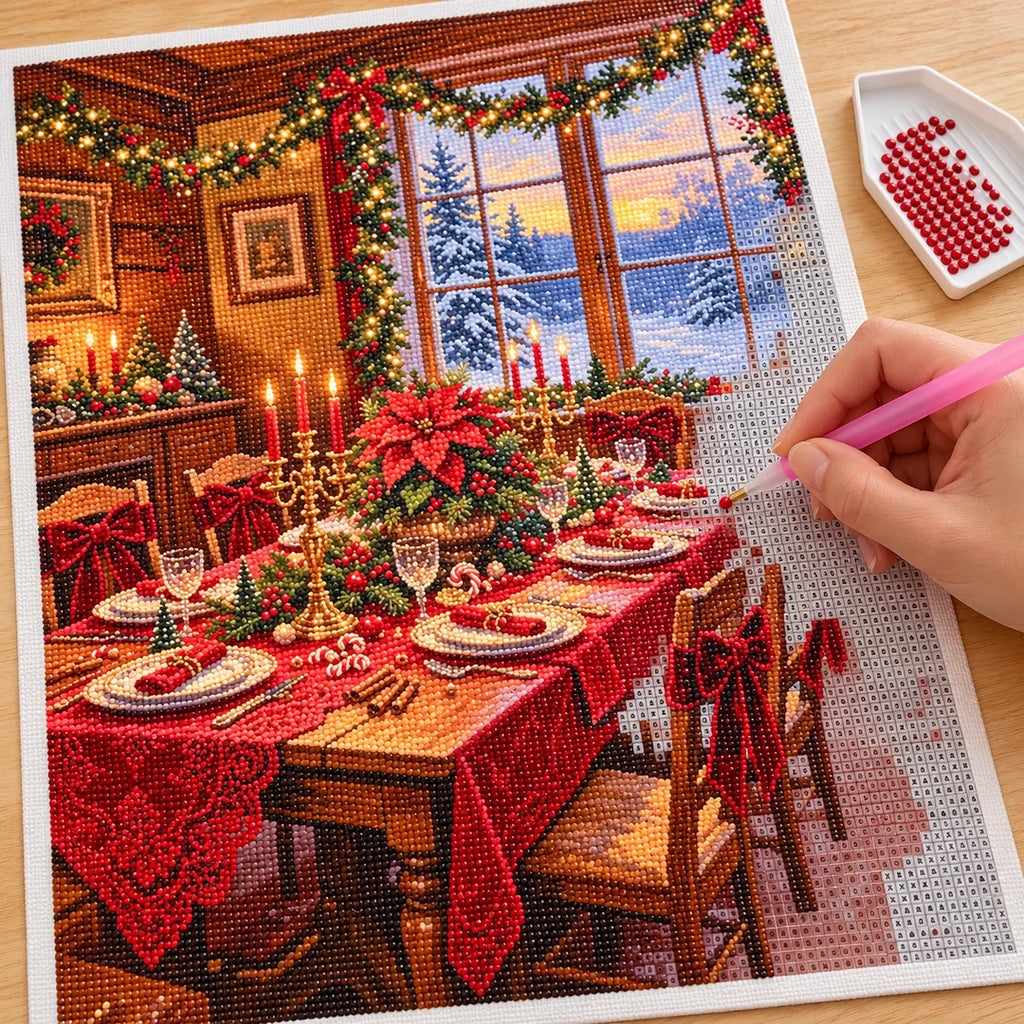 Elegant Christmas Dinner Table diamond painting process