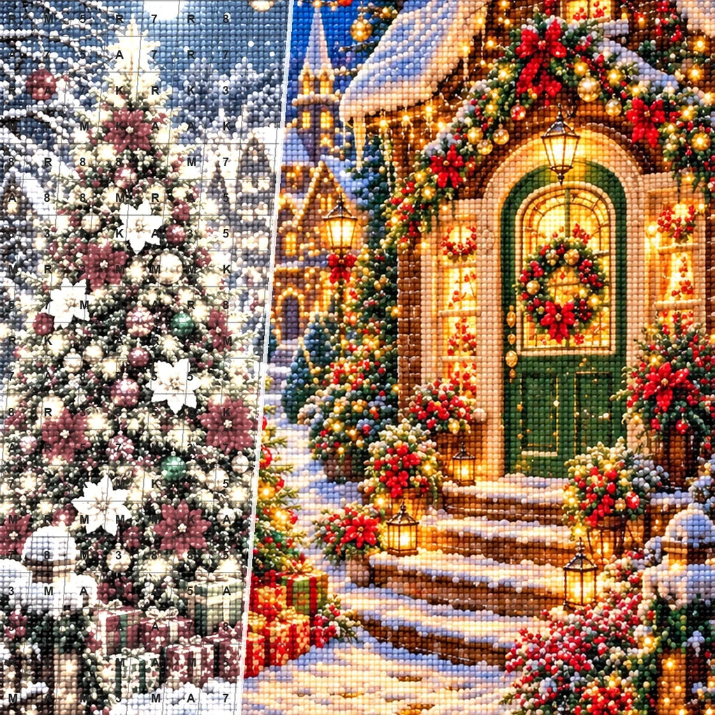 Moonlit Christmas Village Doorway diamond drill detail
