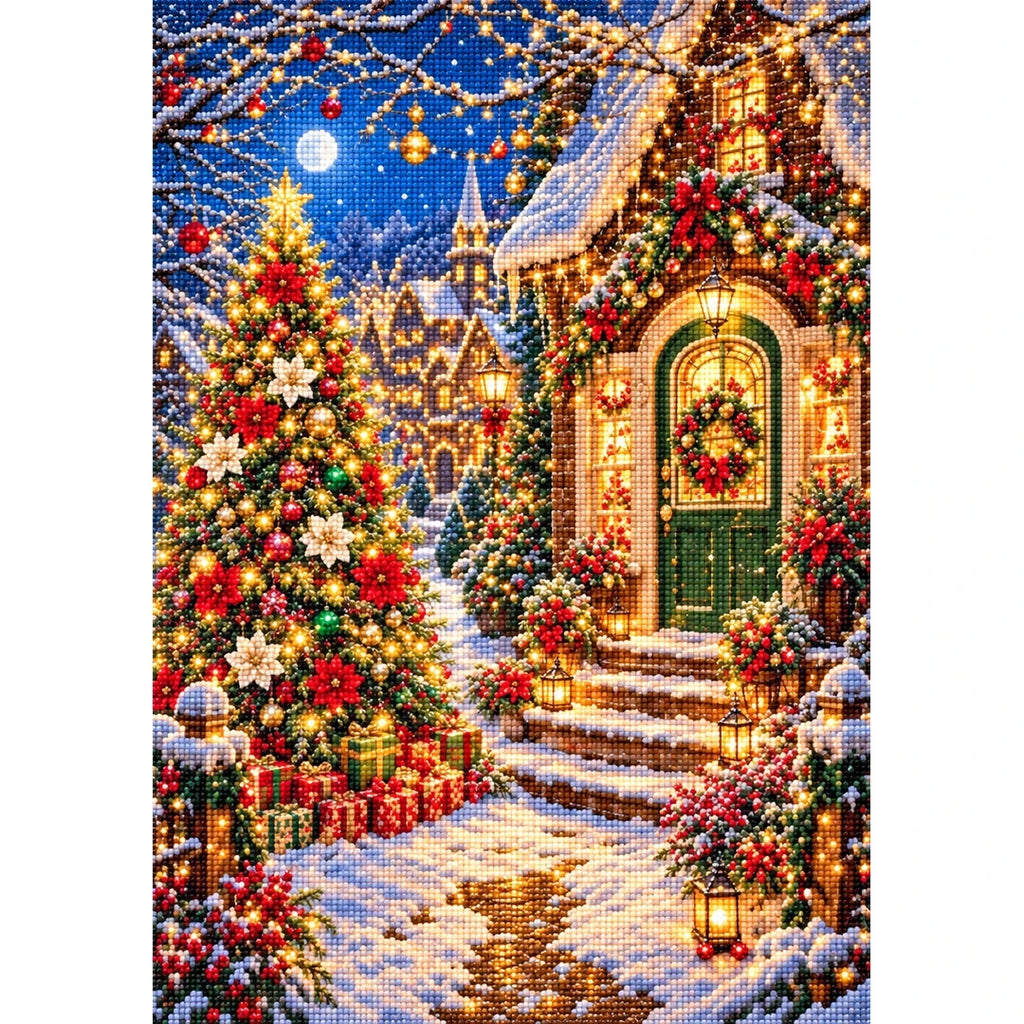 Moonlit Christmas Village Doorway finished diamond painting