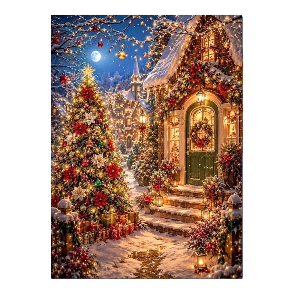 Moonlit Christmas Village Doorway original artwork