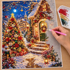 Moonlit Christmas Village Doorway diamond painting process