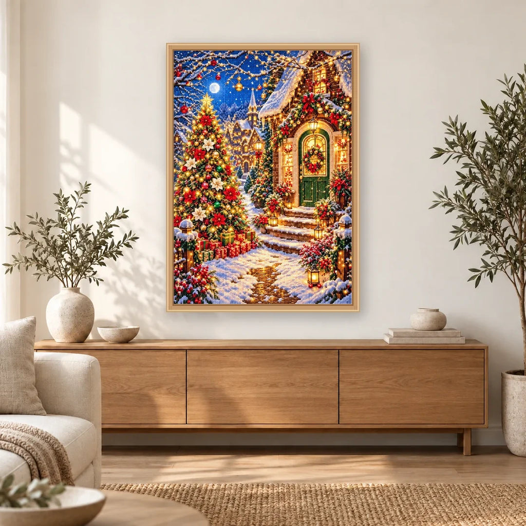 Moonlit Christmas Village Doorway home decor scene