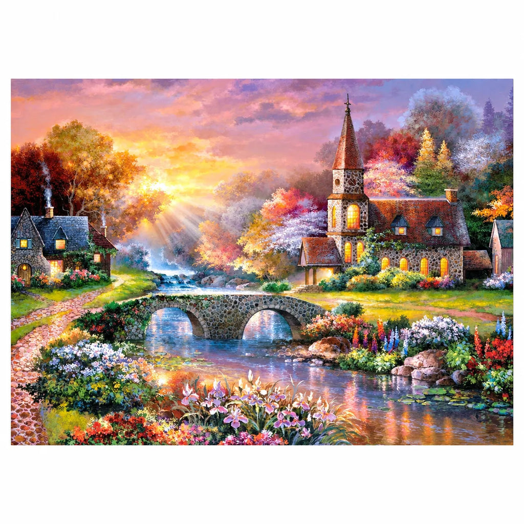 Sunset Riverside Church Diamond Painting Kit