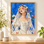 Floral veil bride diamond painting displayed as home decor