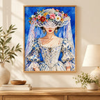 Flower hat bride diamond painting displayed as home decor