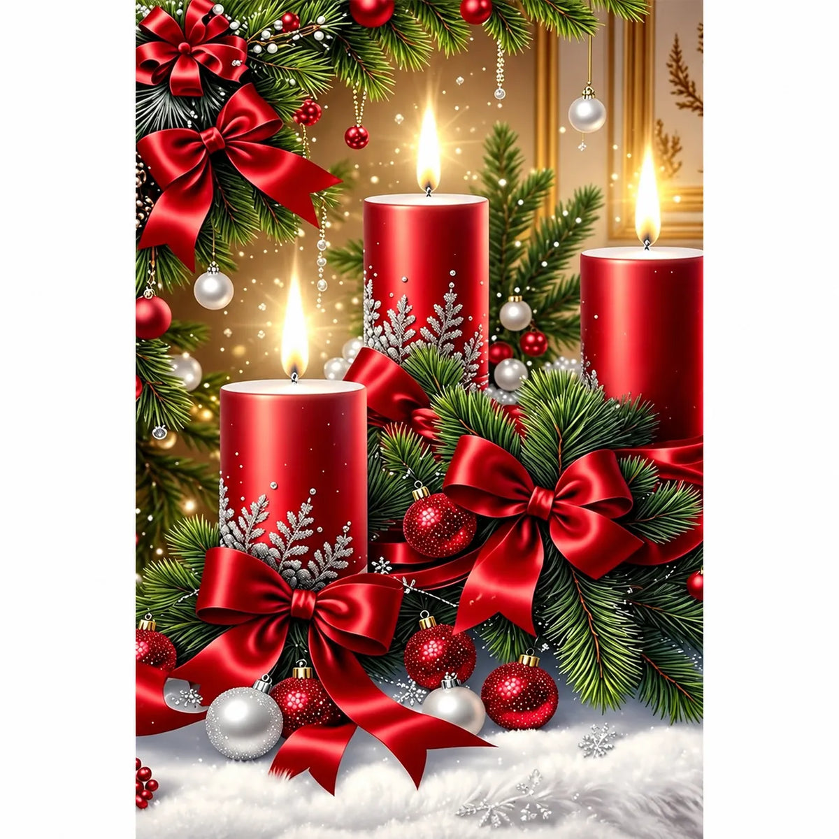 Red Candle Christmas Garland Diamond Painting Kit