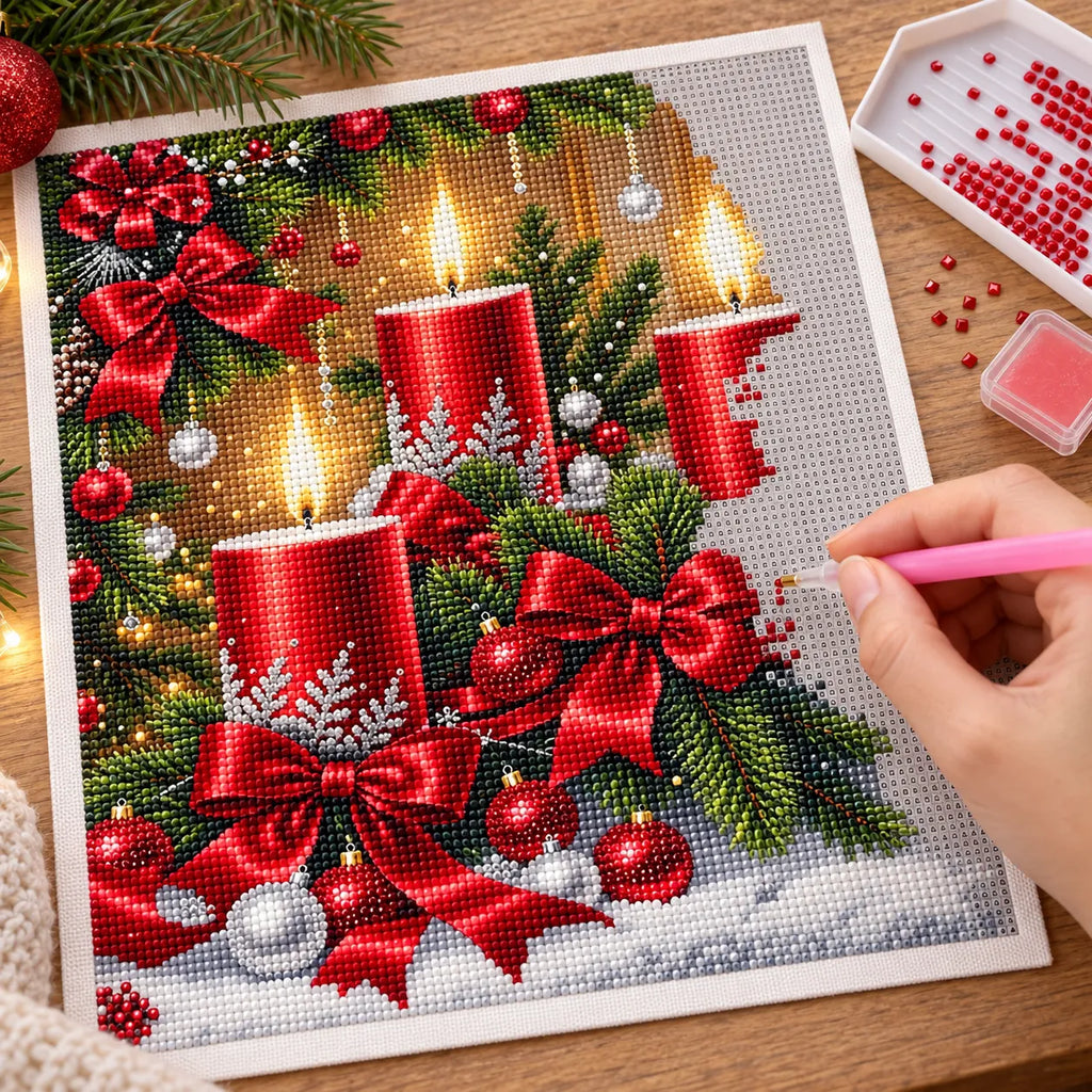 Red Candle Christmas Garland Diamond Painting Kit