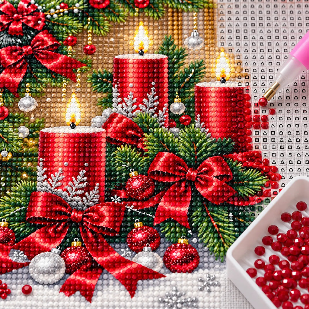 Red Candle Christmas Garland Diamond Painting Kit
