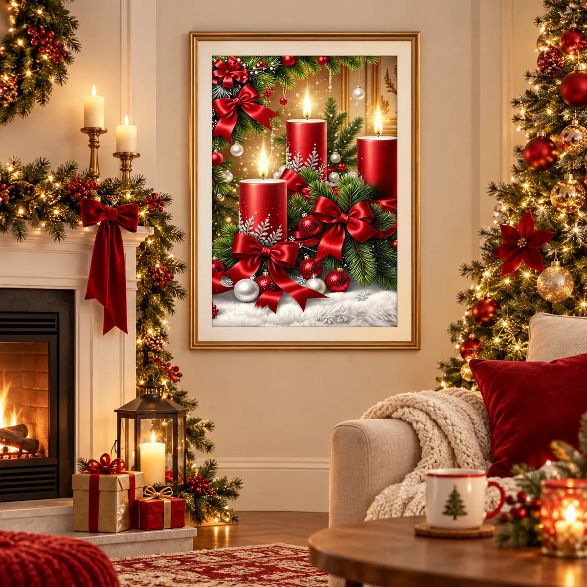 Red Candle Christmas Garland Diamond Painting Kit