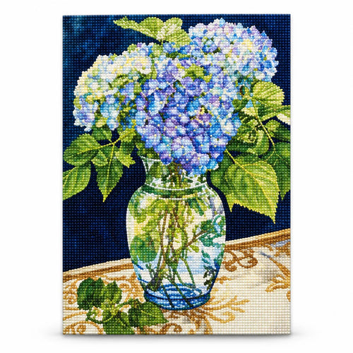 Blue Hydrangea Flower Vase Diamond Painting Kit