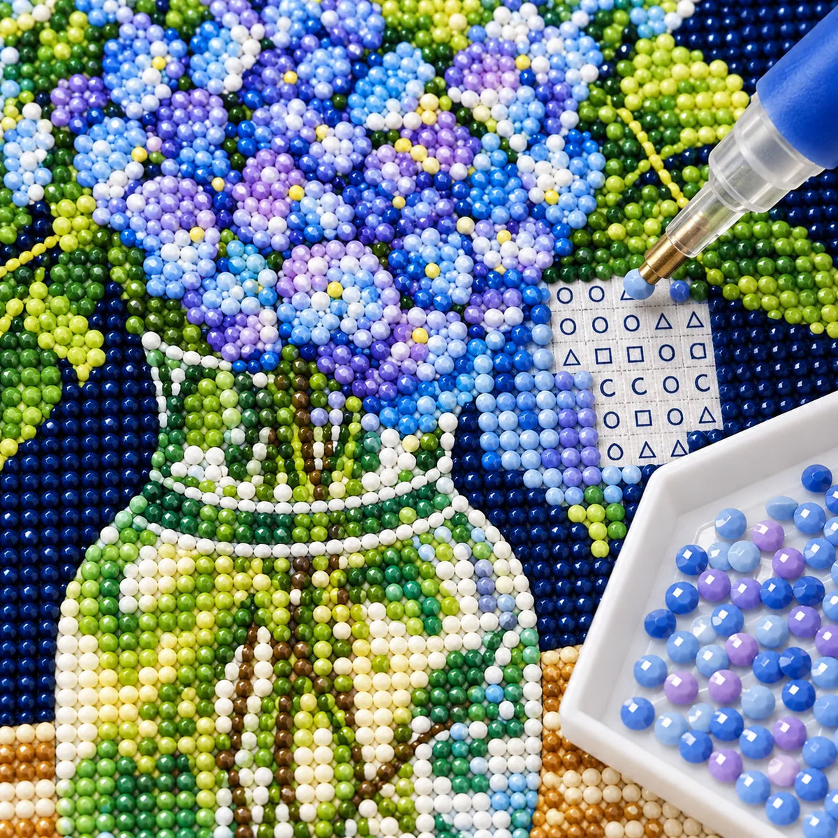 Blue Hydrangea Flower Vase Diamond Painting Kit