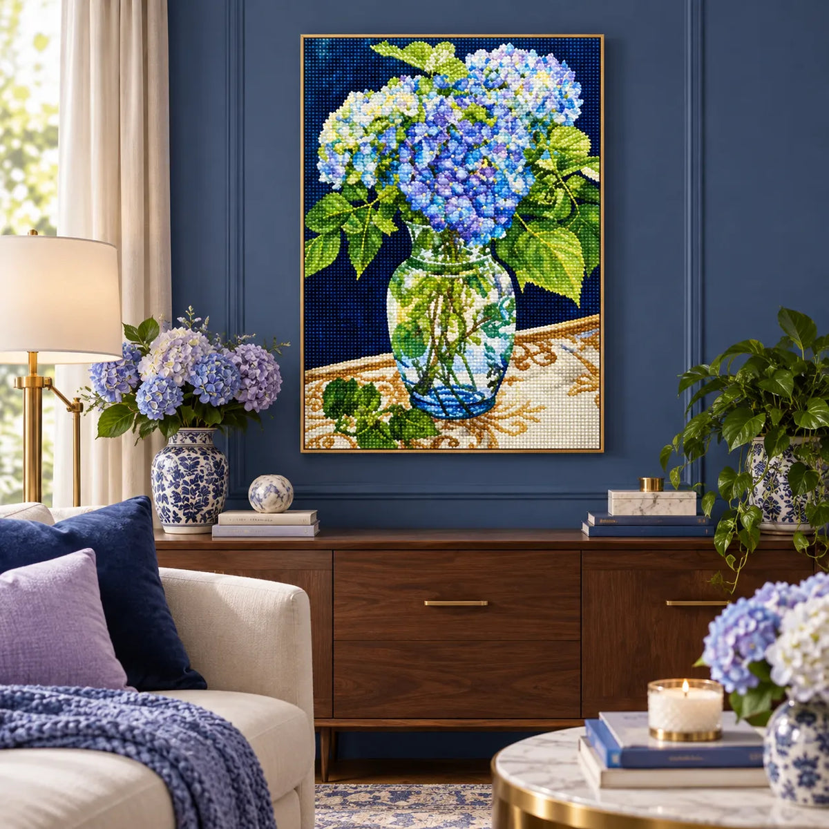 Blue Hydrangea Flower Vase Diamond Painting Kit
