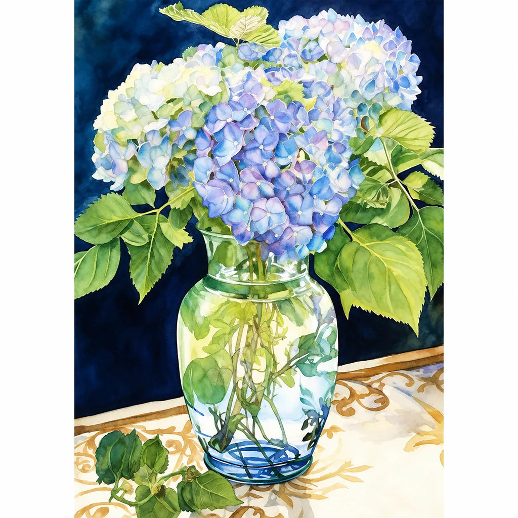 Blue Hydrangea Flower Vase Diamond Painting Kit