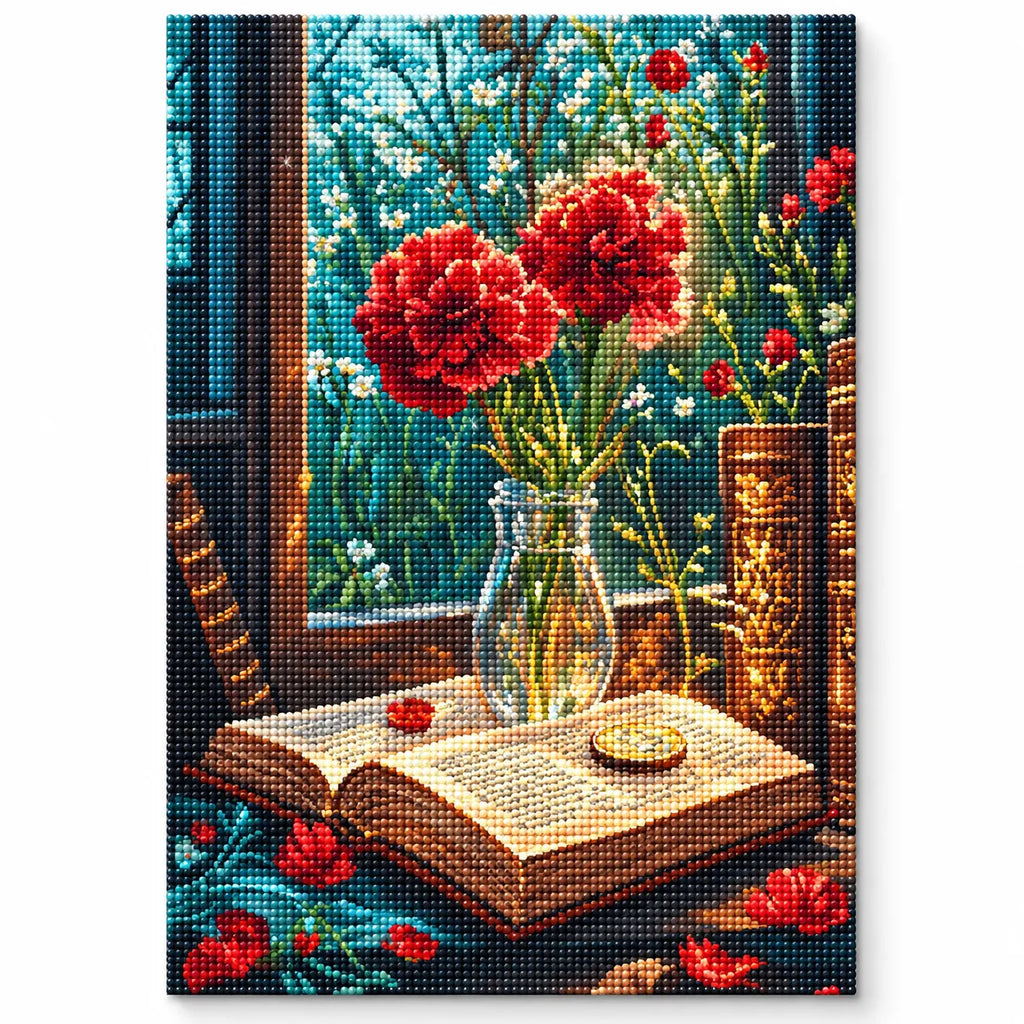 Vintage Poppy Flower Book Diamond Painting Kit Art