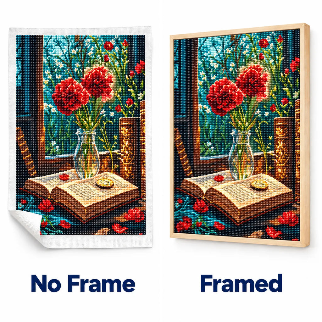 Vintage Poppy Flower Book Diamond Painting Kit Art