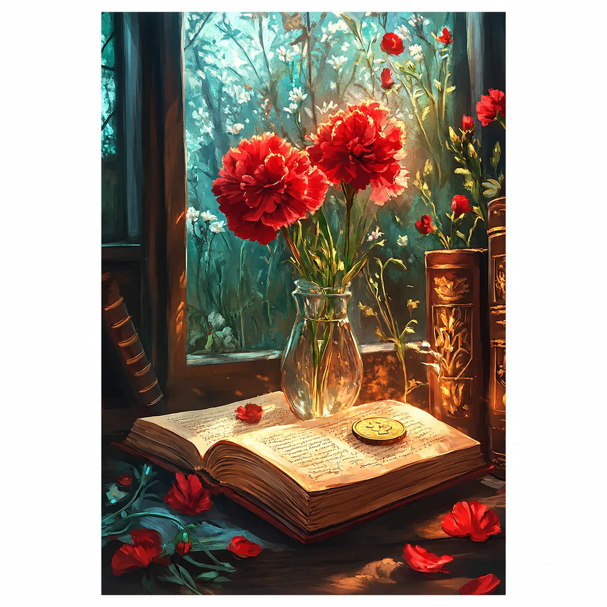 Vintage Poppy Flower Book Diamond Painting Kit Art