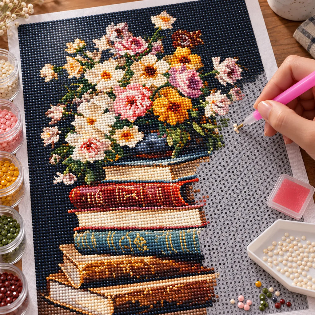 Vintage Flower Books Diamond Painting Kit Classic Art
